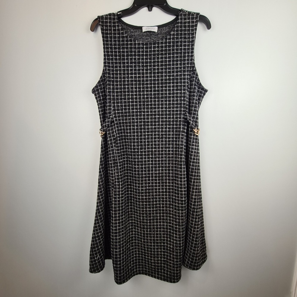 Gilli Fit‎ Flare Knee Length Sleeveless Dress Black L/XL Chain Detail Tweed Y2K